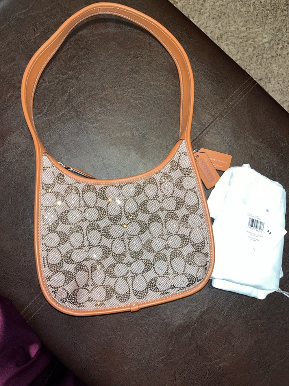 Coach Monogram Canvas Shoulder Bag in Crystal curve zip
